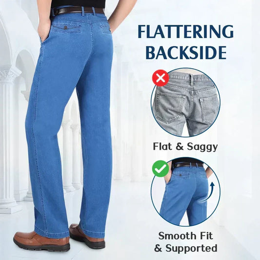 Miesten slim fit -farkut kohottavalla leikkauksella