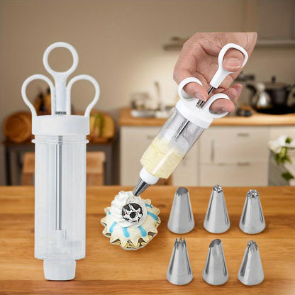🧁🍪Stainless Steel Cake Decorating Gun Kit – Complete Frosting Piping Set with 18 Tips & Nozzles – Decorate Inside & Out🎂