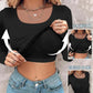 📢60%  OFF !! ⏰Neck Built-in Bra Long Sleeve Ribbed Top Shirts Elegant Skinny Fit Fabric