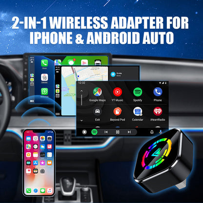 🚗📱 2-in-1 Wireless Adapter: Wireless Auto-Connect for iPhone & Android – enjoy driving safety & freedom! 🔋🎉