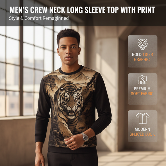 Men's Crew Neck Long Sleeve Top with Print