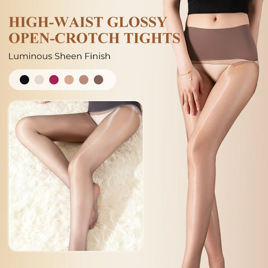 High-Waist Glossy Open-Crotch Tights