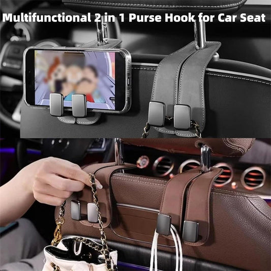 Car Seat Back Storage Hook, Car Seat Headrest Hook,Car Hooks for Purses and Bags, Purse Holder for Car, Leather Car Seat Back Storage Hook Double Hook Car Seat Hangers Organization Accessories