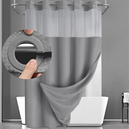 ✨ Waffle Pattern Shower Curtain – Double Waterproof, Snap Buttons, Clear Top Window 🛁