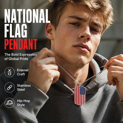 Men Hip Hop National Flag Dog Tag Pendant Necklace