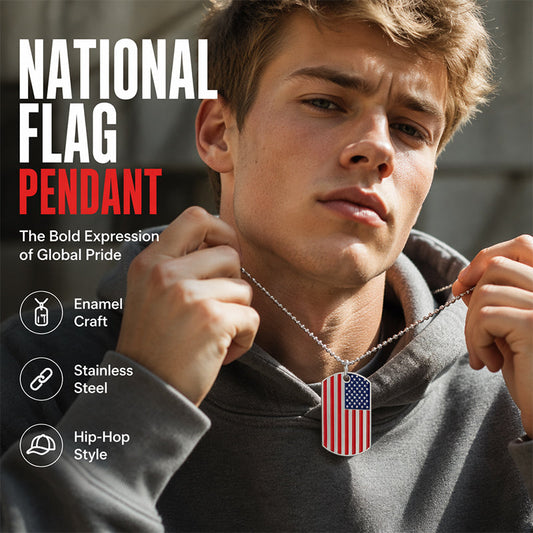 Men Hip Hop National Flag Dog Tag Pendant Necklace