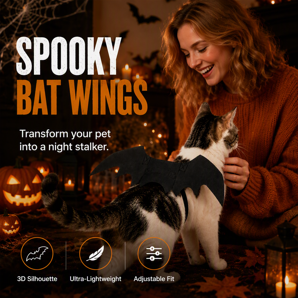 Cat wearing Halloween bat wings costume